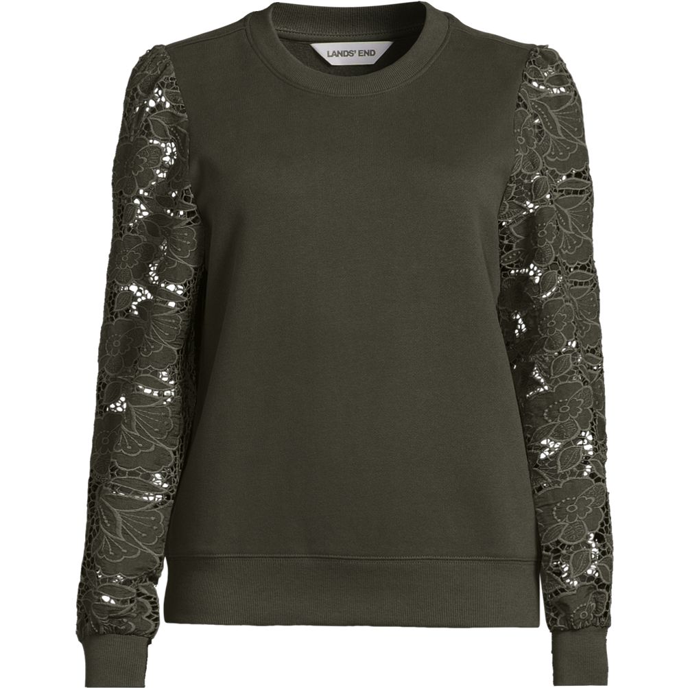 Women's Serious Sweats Lace Sleeve Sweatshirt | Lands' End