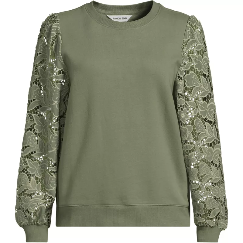 Women's Serious Sweats Lace Sleeve Sweatshirt, Front