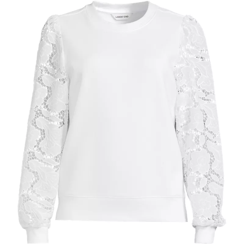 Women's Serious Sweats Lace Sleeve Sweatshirt, Front