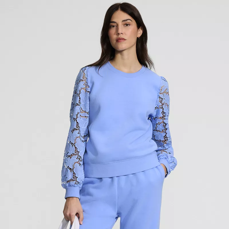Women's Serious Sweats Lace Sleeve Sweatshirt, alternative image