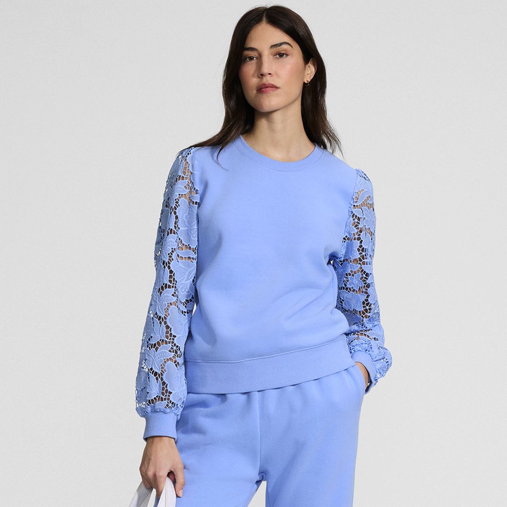Women's Serious Sweats Lace Sleeve Sweatshirt | Lands' End