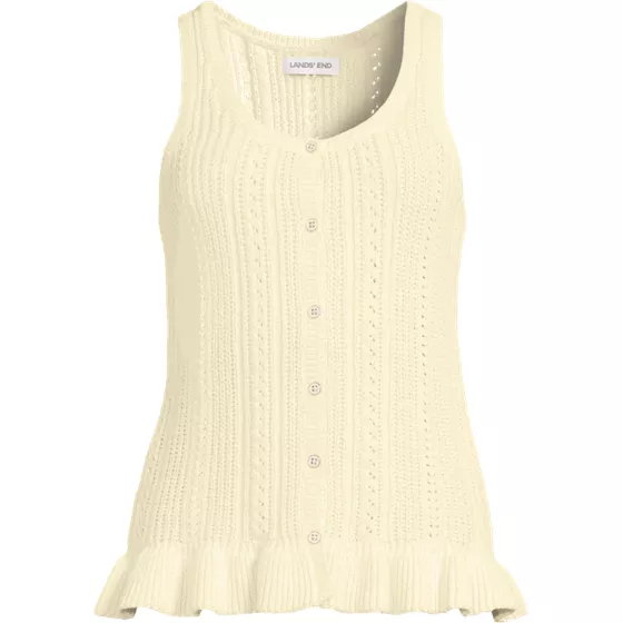 Women's Cotton Boucle Ruffle Hem Sleeveless Sweater - primary
