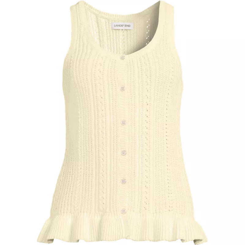 Women's Cotton Boucle Ruffle Hem Sleeveless Sweater, Front