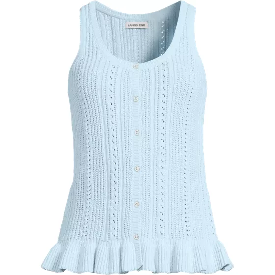 Women's Cotton Boucle Ruffle Hem Sleeveless Sweater - primary