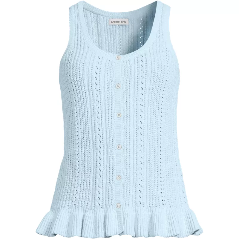 Women's Cotton Boucle Ruffle Hem Sleeveless Sweater, Front