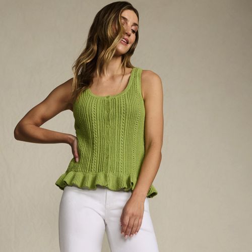 Women's Cotton Boucle Ruffle Hem Sleeveless Sweater