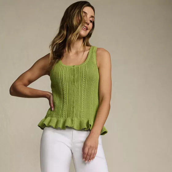 Women's Cotton Boucle Ruffle Hem Sleeveless Sweater - primary