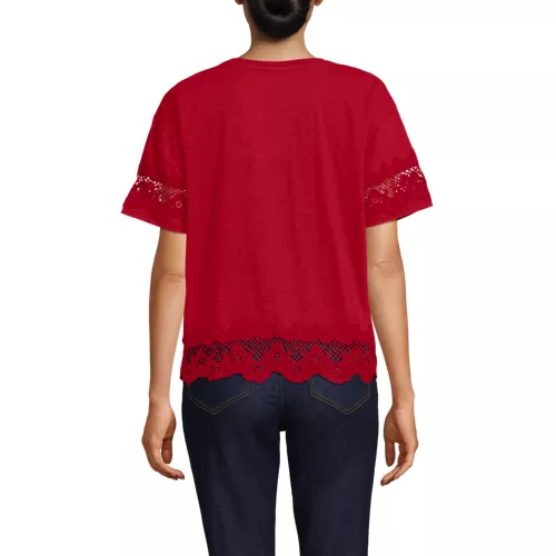 Women's Short Sleeve Slub Jersey Cutwork T-Shirt, Back