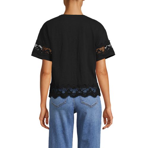 Women's Short Sleeve Slub Jersey Cutwork T-Shirt, Back
