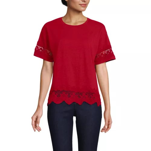 Women's Short Sleeve Slub Jersey Cutwork T-Shirt, Front