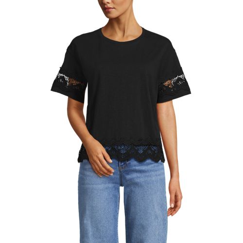 Women's Short Sleeve Slub Jersey Cutwork T-Shirt, Front