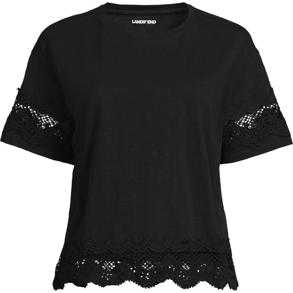 Women's Short Sleeve Slub Jersey Cutwork T-Shirt | Lands' End