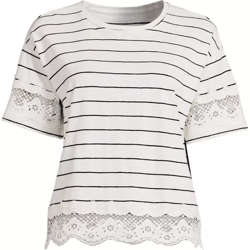 Women's Plus Size Short Sleeve Slub Jersey Cutwork T-Shirt, Front