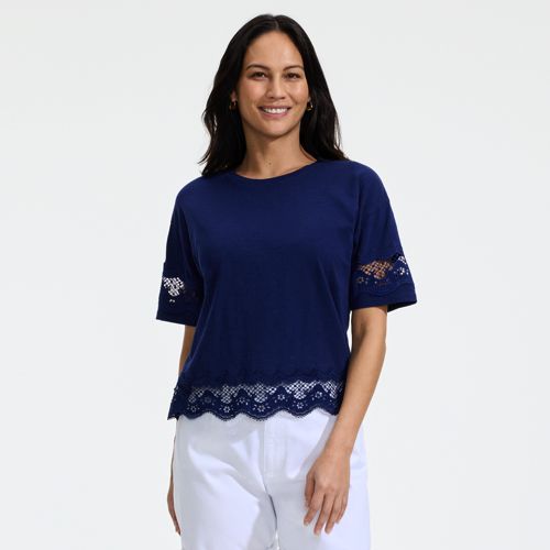 T-shirt Fille Lands’end Bleu 7-8 Ans, Coton Doux, Col Rond – Imprimé Microscope