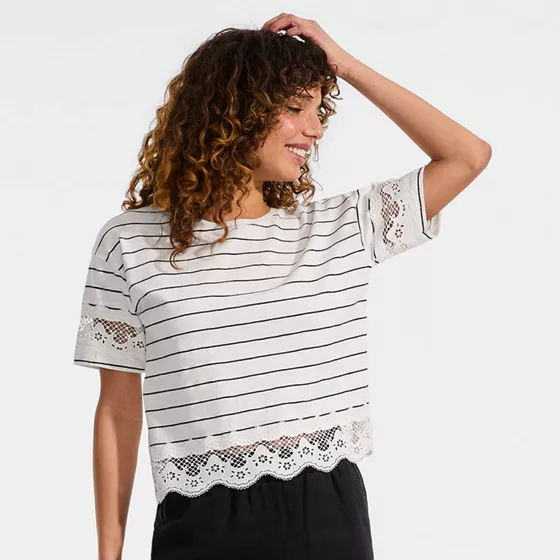 Women's Short Sleeve Slub Jersey Cutwork T-Shirt - primary