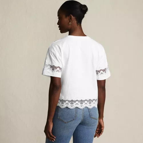 Women's Short Sleeve Slub Jersey Cutwork T-Shirt, Back
