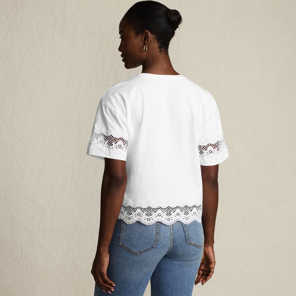 Women's Short Sleeve Slub Jersey Cutwork T-Shirt | Lands' End