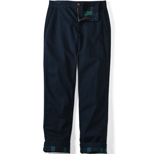 Comfort Waist Flannel Lined Chino Trousers, Men, size: 34 30, regular, Blue, Spandex/Cotton-blend, by Lands' End