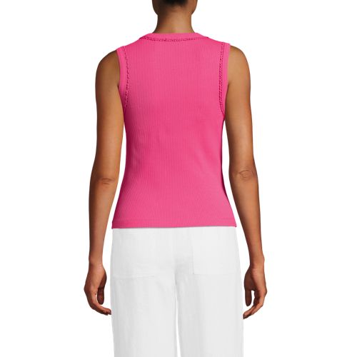  Lands' End Geripptes, ärmelloses Top Mit Kontrast-besatz, Damen, Größe:32-34 Regular, Pink, Baumwolle/baumwoll-mischung, By Lands' End 