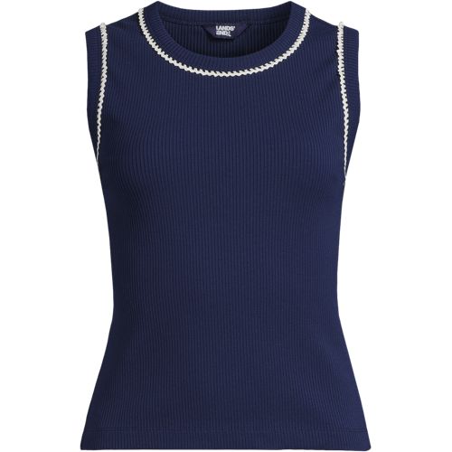  Lands' End Geripptes, ärmelloses Top Mit Kontrast-besatz, Damen, Größe:36-38 Regular, Blau, Baumwolle/baumwoll-mischung, By Lands' End 