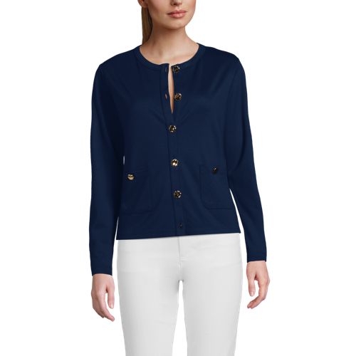  Lands' End Feinstrick-cardigan, Damen, Größe:32-34 Regular, Blau, Polyester/viskose/polyester-mischung, By Lands' End 