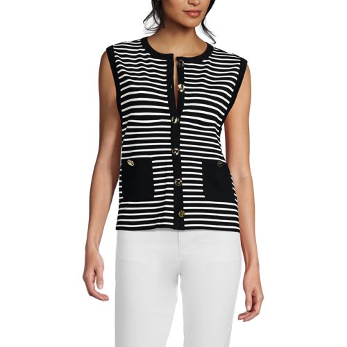  Lands' End Feinstrick-top Mit Metallknöpfen, Damen, Größe:32-34 Regular, Schwarz, Polyester/viskose/polyester-mischung, By Lands' End 