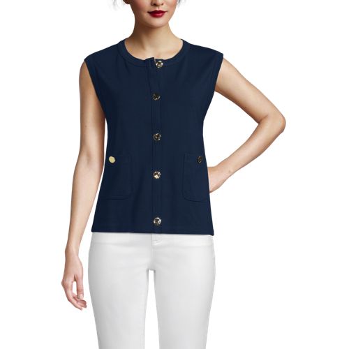  Lands' End Feinstrick-top Mit Metallknöpfen, Damen, Größe:32-34 Regular, Blau, Polyester/viskose/polyester-mischung, By Lands' End 