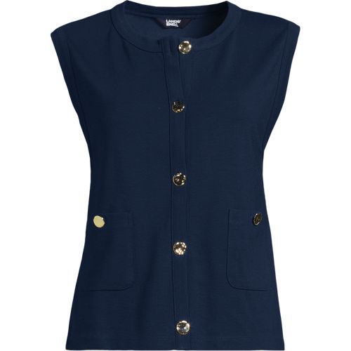 Button Detail Tank Top, Women, size: S, regular, Blue, Polyester/Viscose/Poly-blend, by Lands' End