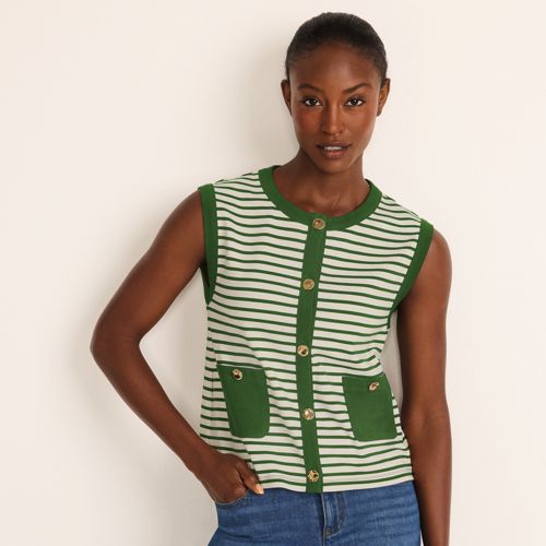 Button Detail Tank Top, Women, size: S, regular, Green, Polyester/Viscose/Poly-blend, by Lands' End