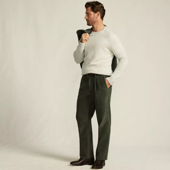 Men's Corduroy Comfort Waist Traditional Fit Pleated Front Pant - primary