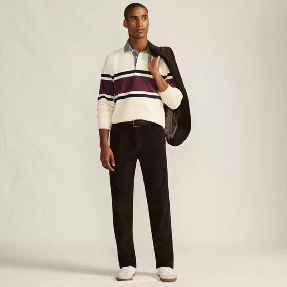 Men's Corduroy Comfort Waist Traditional Fit Pleated Front Pant - primary