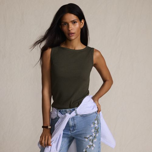 Women's Drapey Rib Fitted Tank Top | Lands' End