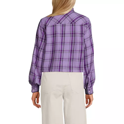 Women's Cropped Flannel Shirt, Back