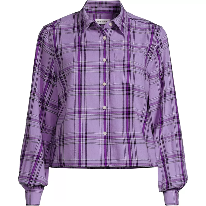 Women's Plus Size Cropped Flannel Shirt, Front