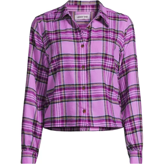 Women's Plus Size Cropped Flannel Shirt - primary