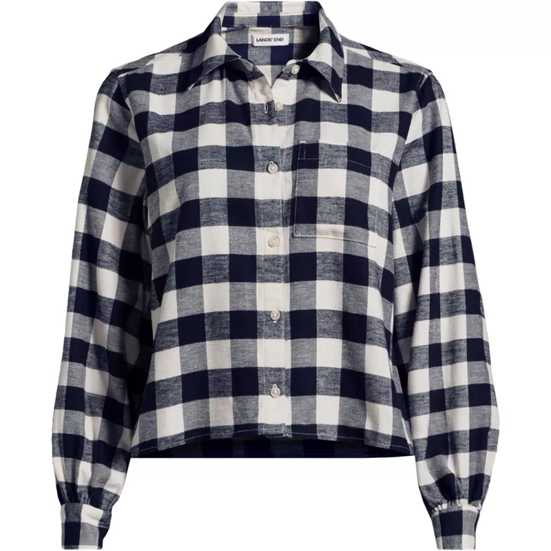 Women's Plus Size Cropped Flannel Shirt, Front
