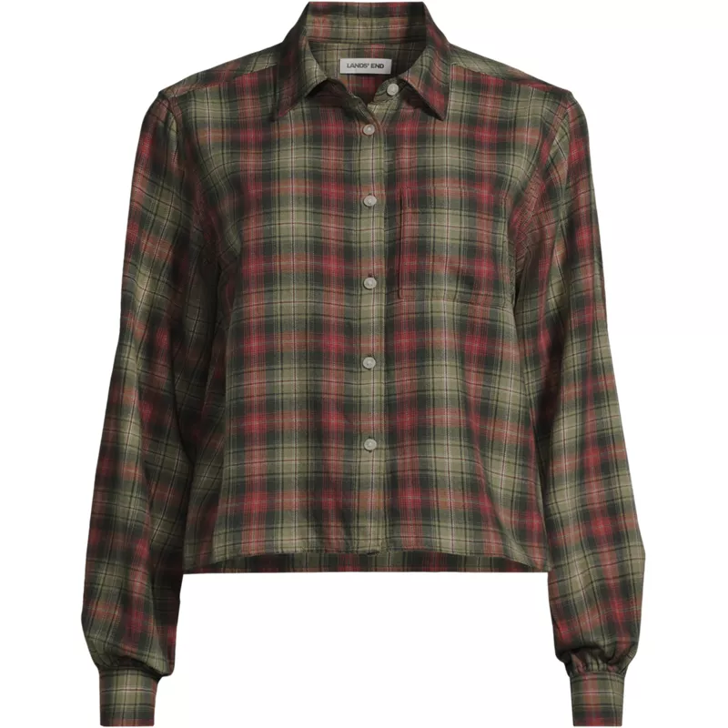 Women's Plus Size Cropped Flannel Shirt, Front