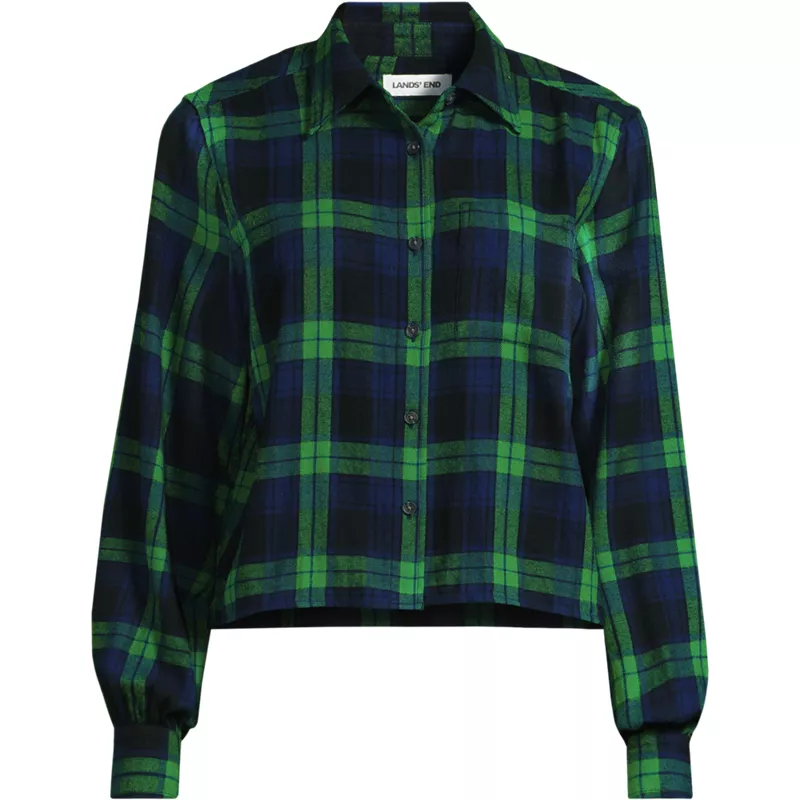 Women's Plus Size Cropped Flannel Shirt, Front
