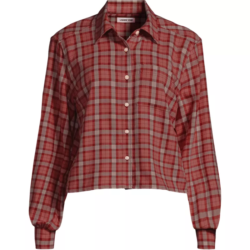 Women's Plus Size Cropped Flannel Shirt, Front