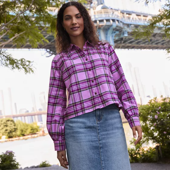 Women's Cropped Flannel Shirt - primary