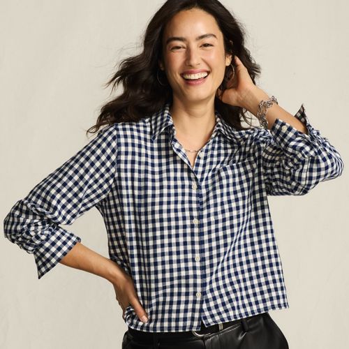 Women's No Iron Boxy Cropped Shirt | Lands' End