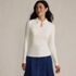 Women's Long Sleeve Pointelle Rib Keyhole Polo Top, Front