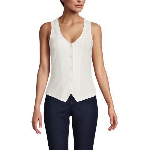  Lands' End ärmellose Feinstrick-weste, Damen, Größe:32-34 Regular, Weiß, Elasthan/viskose/polyester-mischung, By Lands' End 