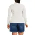 Women's Plus Size Long Sleeve Pointelle Rib Keyhole Polo Top, Back