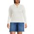 Women's Plus Size Long Sleeve Pointelle Rib Keyhole Polo Top, Front