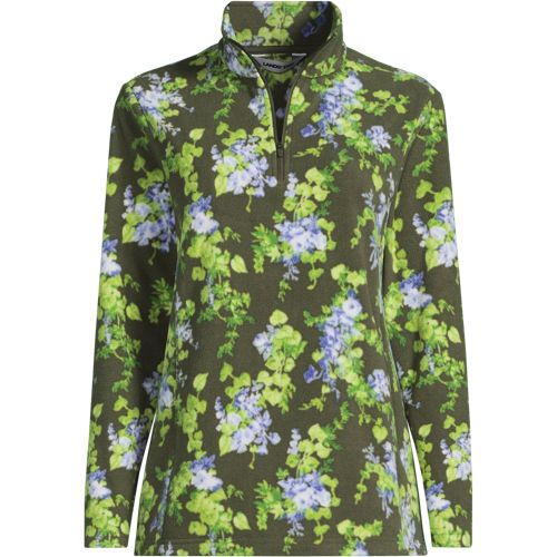 Anyweather Quarter Zip Fleece Pullover, Print, Women, size: S, regular, Green, Polyester, by Lands' End