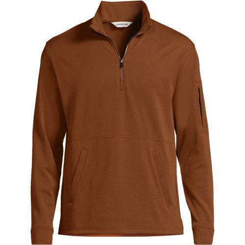Performance Pique Quarter Zip Sweater, Men, size: M, regular, Orange, Poly-blend, by Lands' End