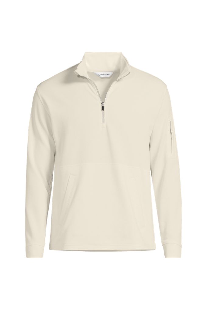 Men's Long Sleeve Cooling Performance Pique Quarter Zip - Lands' End - Ivory - XXL