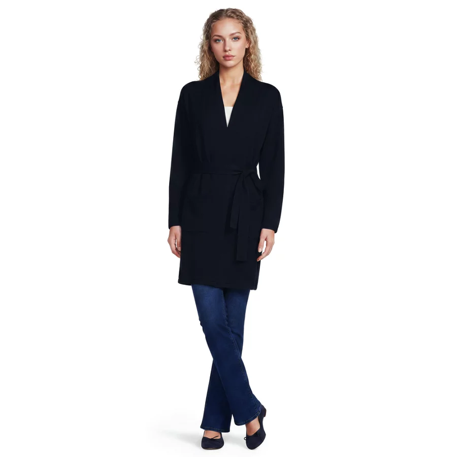 School Uniform Women's Cotton Modal Tie Waist Duster Cardigan Sweater view 2