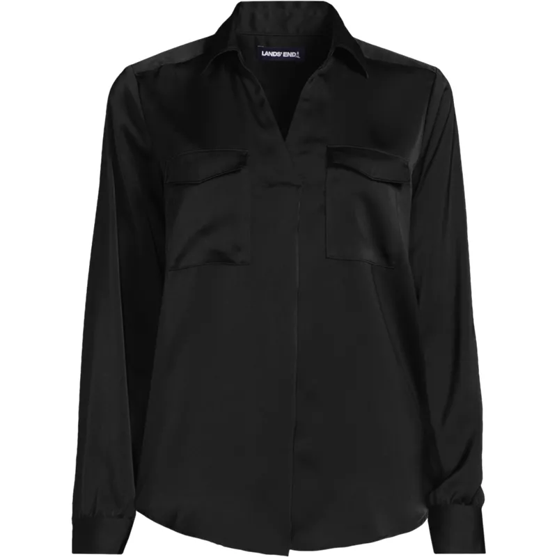 Women's Charmeuse Utility Popover Blouse, Front